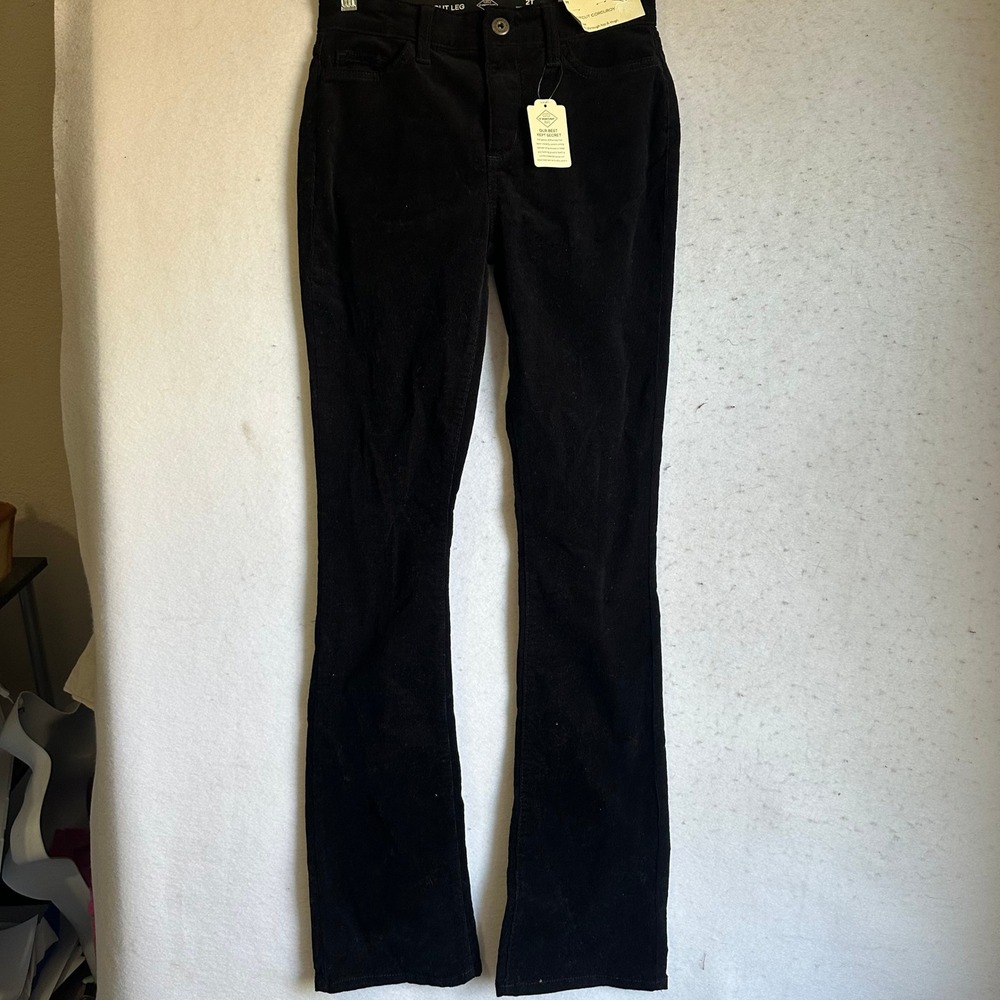 St. Johns Bay Womens Black Bootcut Corduroy Pants Mid Rise Size 2 Tall